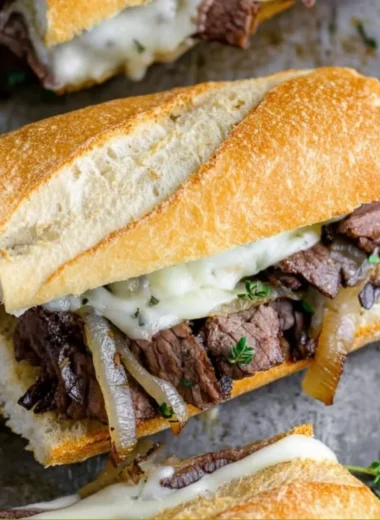 Delicious steak sandwiches with toppings and sauces ready to serve