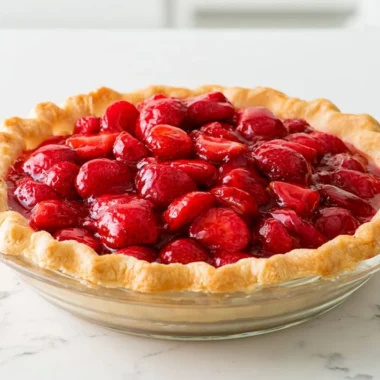 Delicious homemade strawberry pie with fresh strawberries and flaky crust.