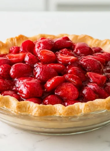 Delicious homemade strawberry pie with fresh strawberries and flaky crust.