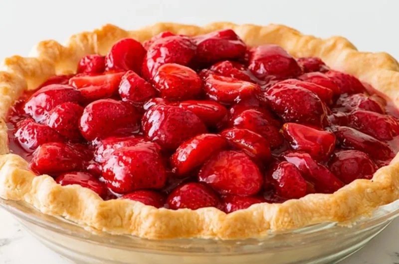 Delicious homemade strawberry pie with fresh strawberries and flaky crust.