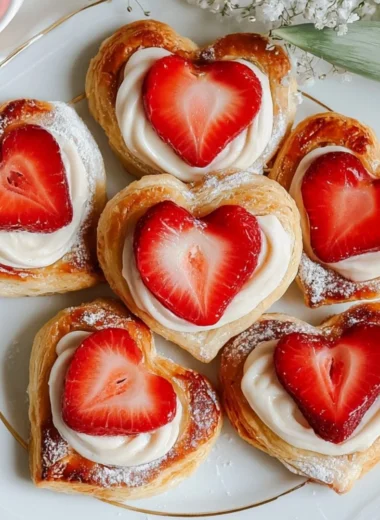 Fresh Strawberry Puff Pastry Danishes on a cooling rack