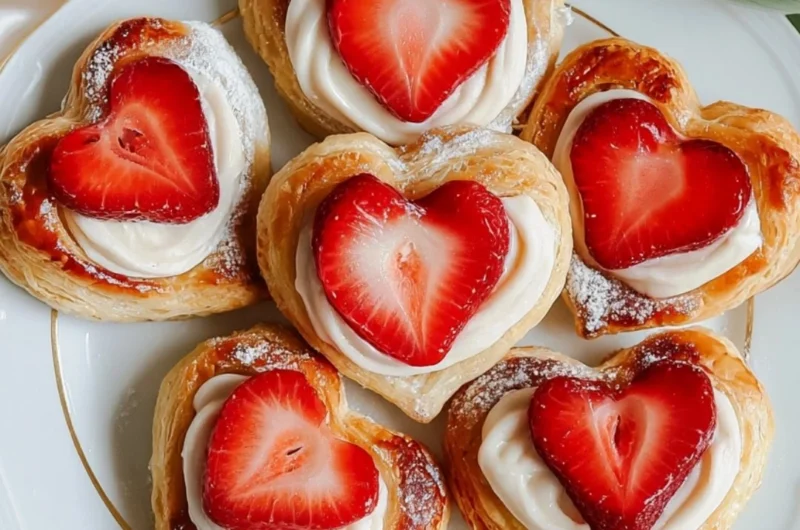 Fresh Strawberry Puff Pastry Danishes on a cooling rack