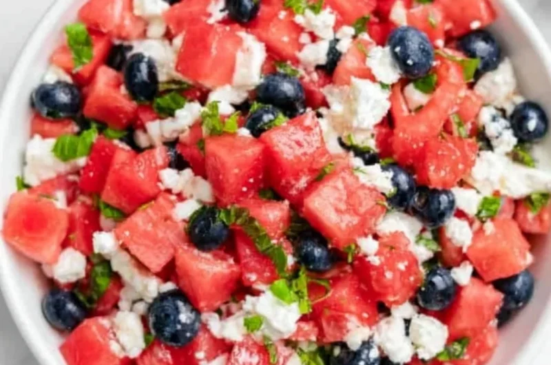 Fresh Watermelon Feta Salad with mint and olive oil