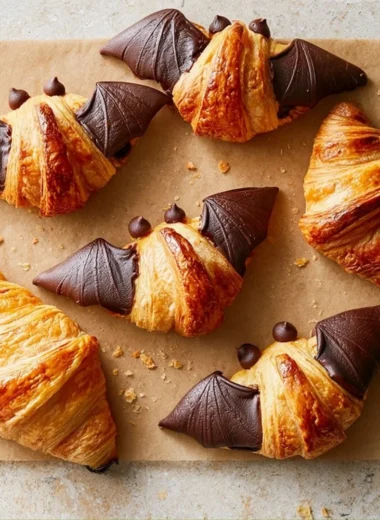 Bat Wing Chocolate Croissants with flaky pastry and rich chocolate filling