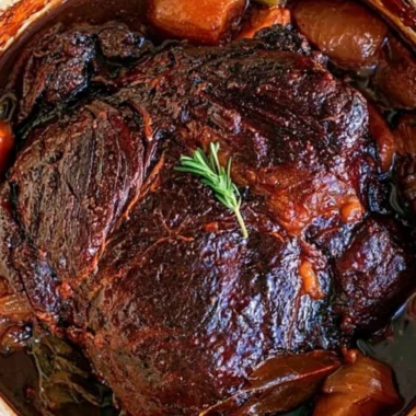 Delicious beef chuck roast cooked to perfection, served with vegetables.