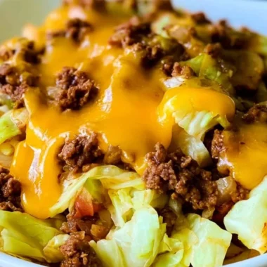 Cabbage Taco Skillet with vibrant veggies and toppings in a skillet