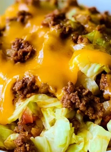 Cabbage Taco Skillet with vibrant veggies and toppings in a skillet