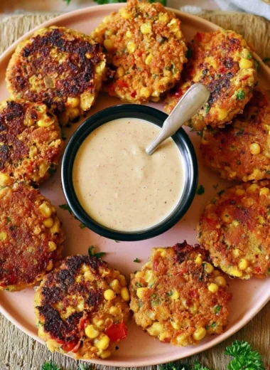 Chickpea fritters with mixed vegetables served on a plate
