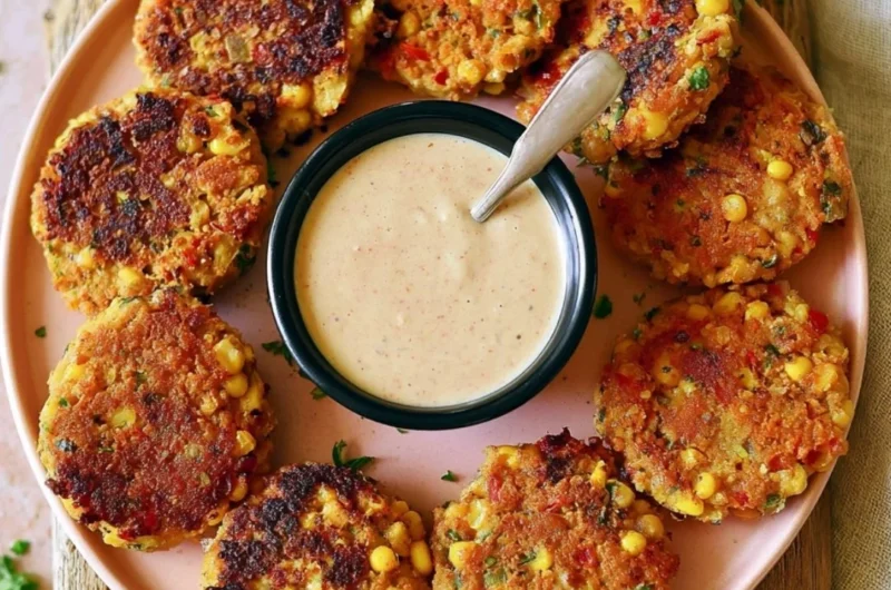 Chickpea fritters with mixed vegetables served on a plate
