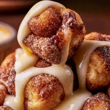 Gooey sourdough discard cinnamon roll bites on a plate
