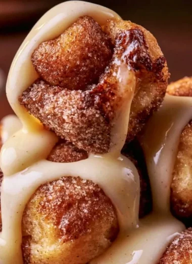 Gooey sourdough discard cinnamon roll bites on a plate