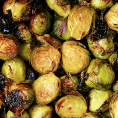 Cozy Brussels sprouts with balsamic glaze in a serving dish