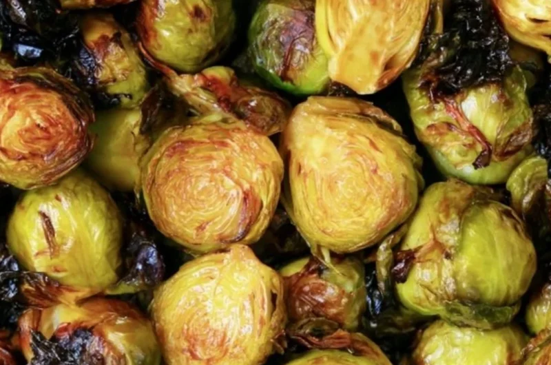 Cozy Brussels sprouts with balsamic glaze in a serving dish