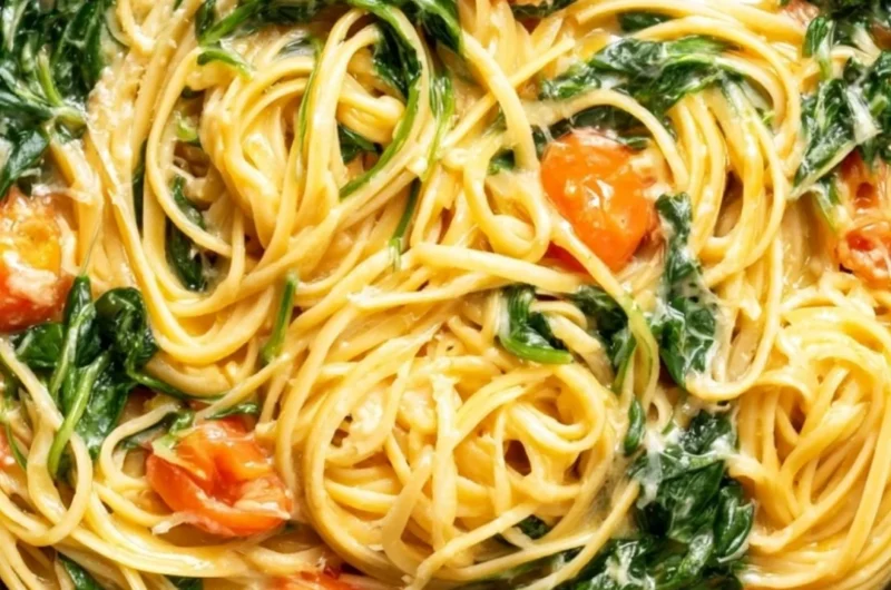 Delicious cozy garlic butter pasta served in a bowl with herbs