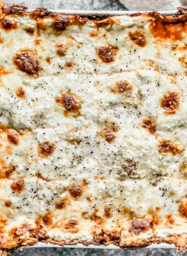 Delicious million dollar spaghetti served in a cozy family setting