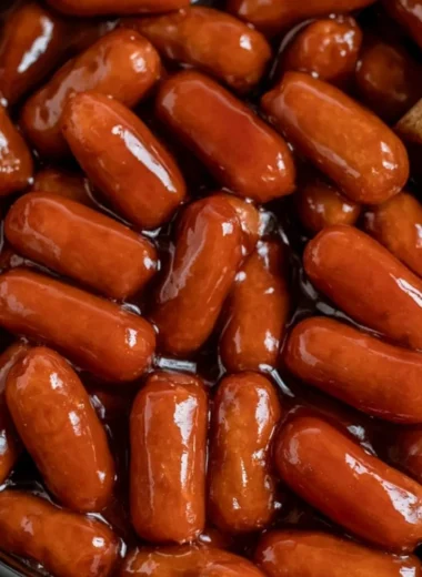 Crockpot BBQ Little Smokies served in a bowl for a delicious party appetizer