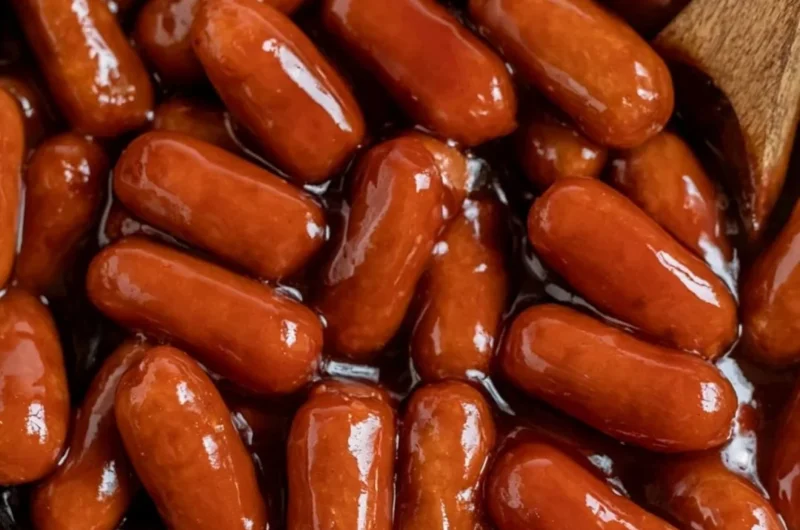 Crockpot BBQ Little Smokies served in a bowl for a delicious party appetizer