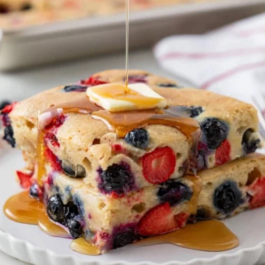 Gluten Free Sheet Pan Pancake served with berries