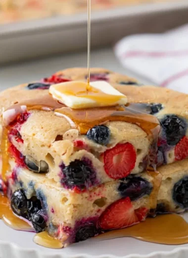 Gluten Free Sheet Pan Pancake served with berries