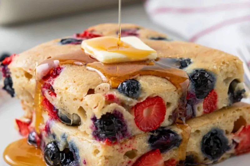 Gluten Free Sheet Pan Pancake served with berries