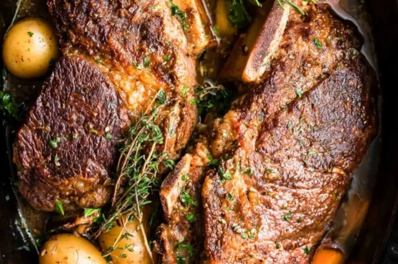 Delicious slow cooker pork roast served with vegetables