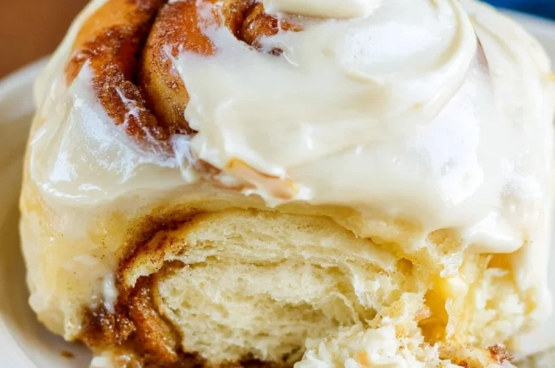 Freshly baked sourdough cinnamon rolls with creamy glaze on a cozy table.