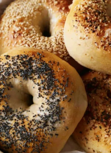 Freshly baked sourdough bagels made from sourdough discard