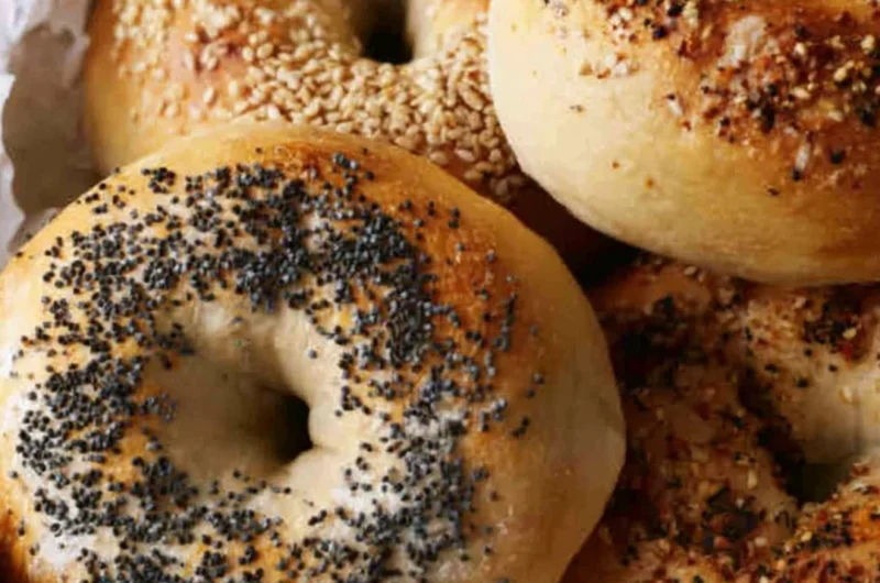 Freshly baked sourdough bagels made from sourdough discard