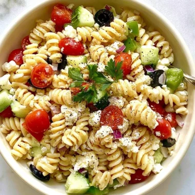 Delicious pasta salad with fresh vegetables and Italian dressing