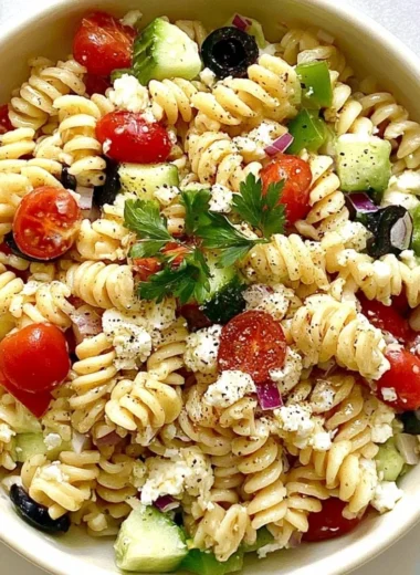 Delicious pasta salad with fresh vegetables and Italian dressing