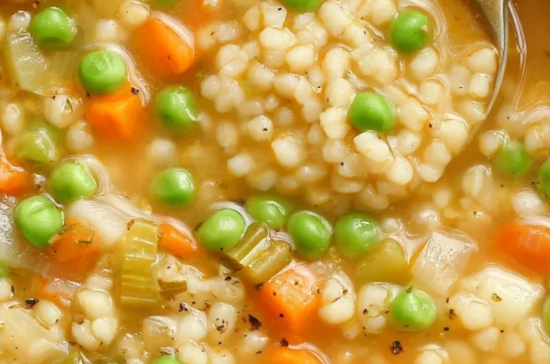 Delicious Veggie Barley Soup filled with fresh vegetables and barley grains