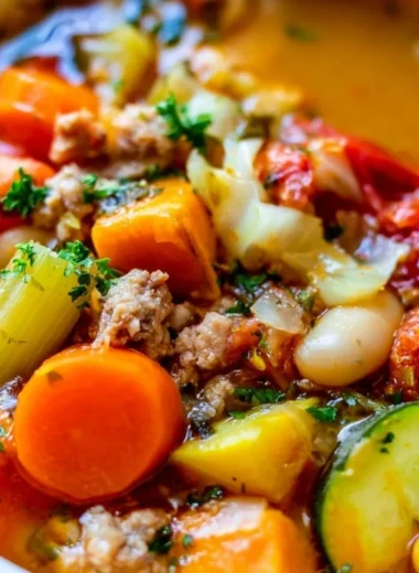 A bowl of healthy turkey vegetable soup perfect for weight loss.