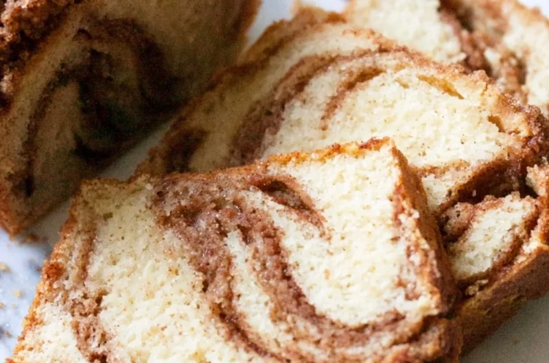 Cozy cinnamon swirl vanilla pound cake served on a plate