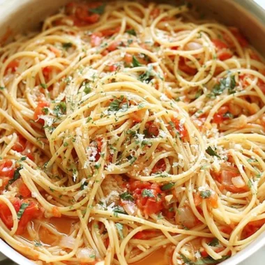 Delicious cozy one pot pasta dish served in a bowl with fresh herbs