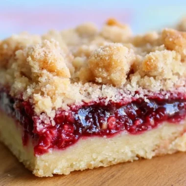 Delicious Raspberry Crumb Bars with crumbly topping and fresh raspberries.