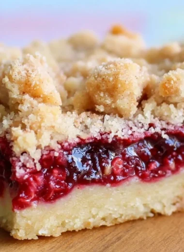 Delicious Raspberry Crumb Bars with crumbly topping and fresh raspberries.