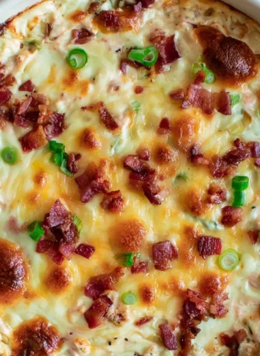 Delicious Bacon Gouda Dip with Smoked Cheese served in a bowl