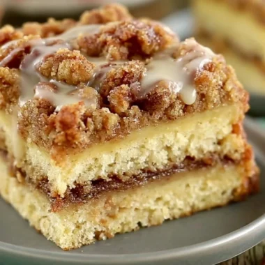 Delicious slice of Best Ever Coffee Cake on a plate with coffee cups