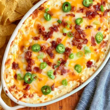 Delicious jalapeño popper dip served in a bowl with chips for dipping.
