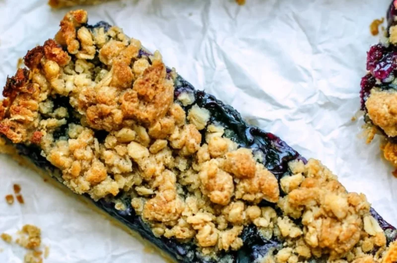Brown Sugar Oatmeal Breakfast Bars with Blueberries on a plate