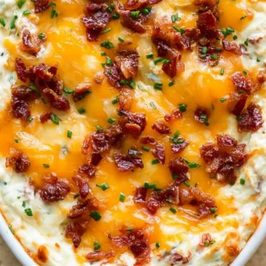 Cream cheese dip with bacon and cheddar served in a bowl with crackers