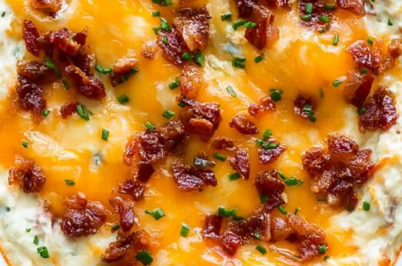 Cream cheese dip with bacon and cheddar served in a bowl with crackers