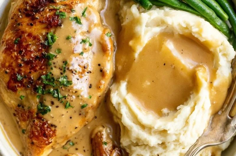 Creamy Garlic Chicken dish served with fresh herbs and vegetables