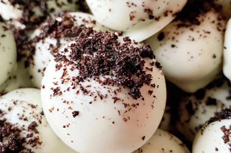 Delicious homemade Oreo truffles on a white plate