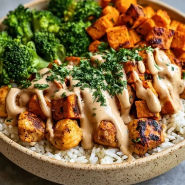 Delicious chicken sweet potato bowl filled with nutritious ingredients