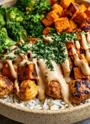 Delicious chicken sweet potato bowl filled with nutritious ingredients