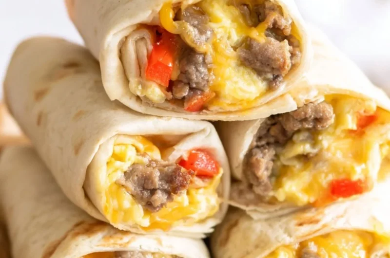 Delicious homemade breakfast burritos ready to freeze for easy meals